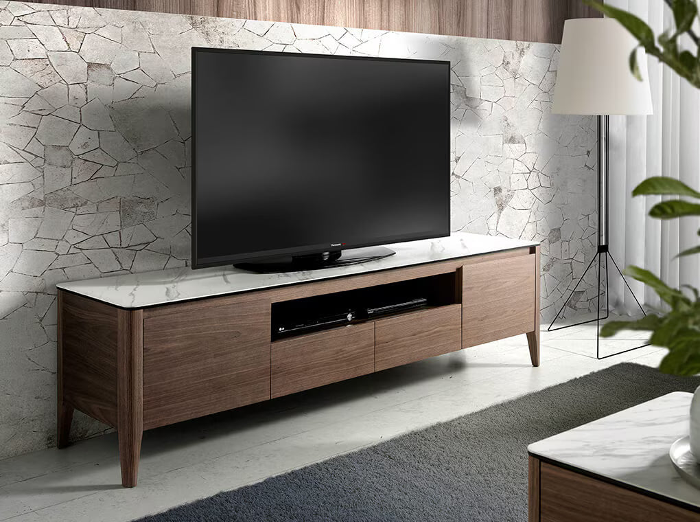 Angel Cerdá 3083 – Luxe TV-Meubel Notenhout & Marmer-look Porselein