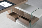 Angel Cerdá 3003 - Modern Bureau Grijs Hout met Walnoten Blad & Glas