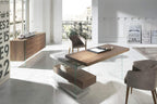Angel Cerdá 3003 - Modern Bureau Grijs Hout met Walnoten Blad & Glas