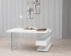 Angel Cerdá 3002 - Modern Bureau Wit Hout met Gehard Glas & Laden