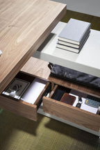 Angel Cerdá 3003 - Modern Bureau Grijs Hout met Walnoten Blad & Glas