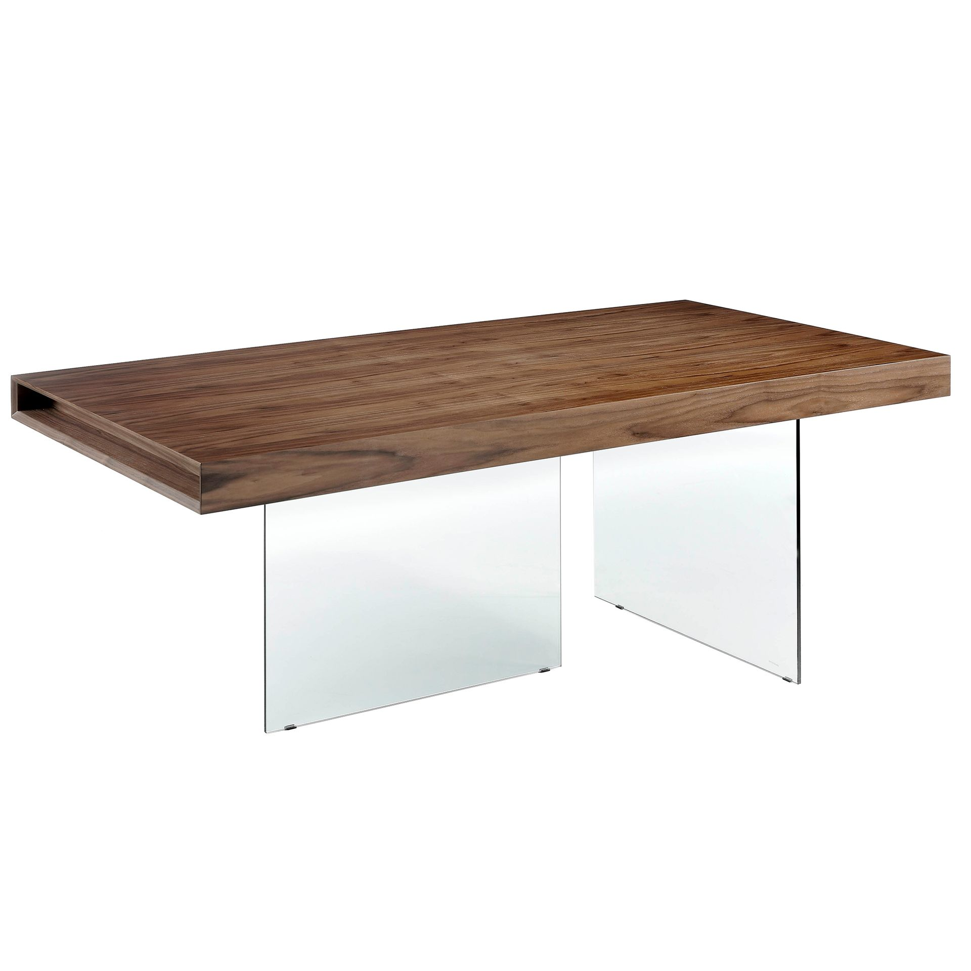Angel Cerdá 1028 – Stijlvolle rechthoekige eettafel in walnootfineer en gehard glas