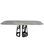 Angel Cerdá 1136 – Elegante ovale eettafel in blauw porselein marmer en zwart epoxystaal