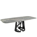 Angel Cerdá 1136 – Elegante ovale eettafel in blauw porselein marmer en zwart epoxystaal