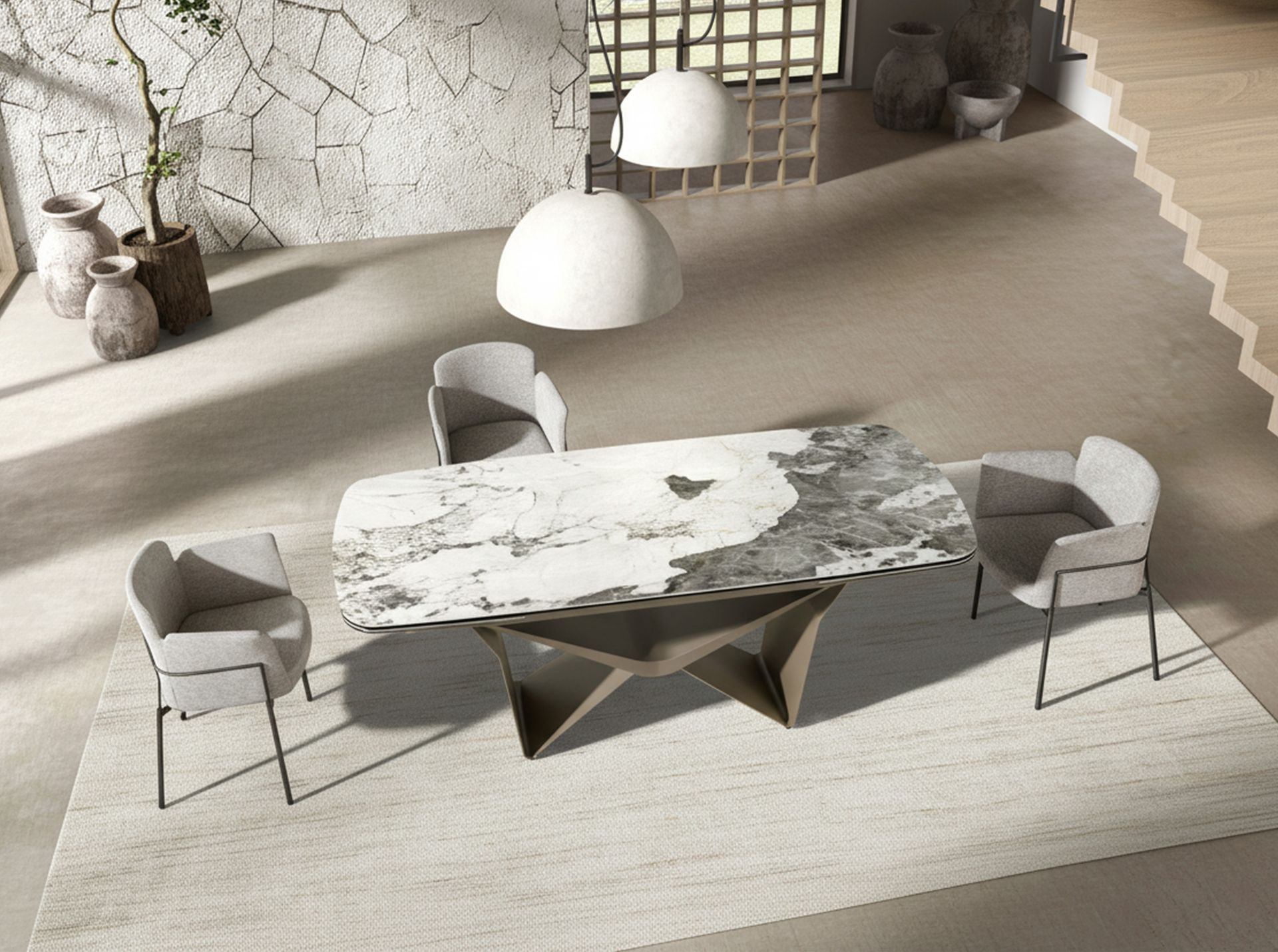 Angel Cerdá 1154 – Ovale Uitschuifbare Eettafel Marmerlook & Taupe Staal