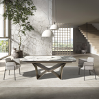 Angel Cerdá 1154 – Ovale Uitschuifbare Eettafel Marmerlook & Taupe Staal