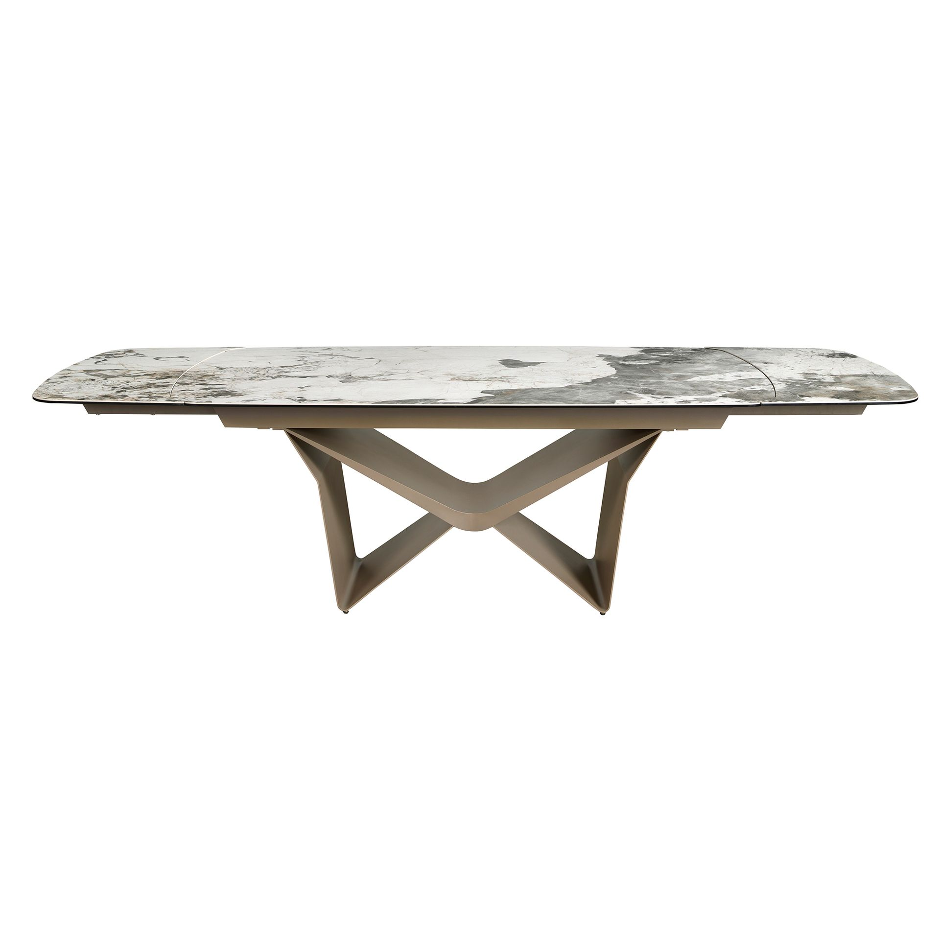 Angel Cerdá 1154 – Ovale Uitschuifbare Eettafel Marmerlook & Taupe Staal