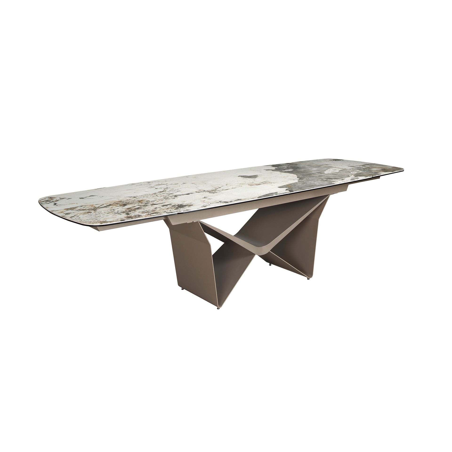 Angel Cerdá 1154 – Ovale Uitschuifbare Eettafel Marmerlook & Taupe Staal
