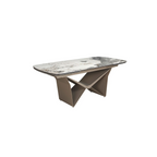 Angel Cerdá 1154 – Ovale Uitschuifbare Eettafel Marmerlook & Taupe Staal