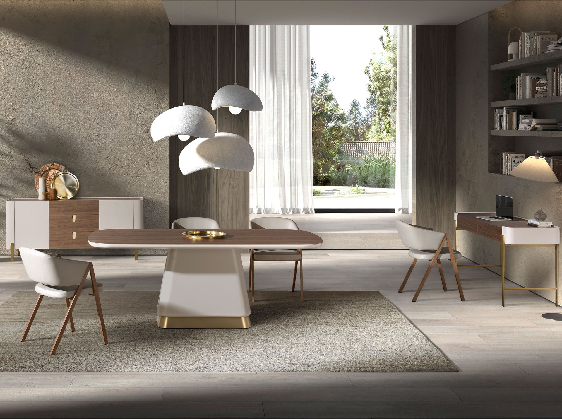 Angel Cerdá 1166 – Elegante rechthoekige eettafel in walnoot en beige hout