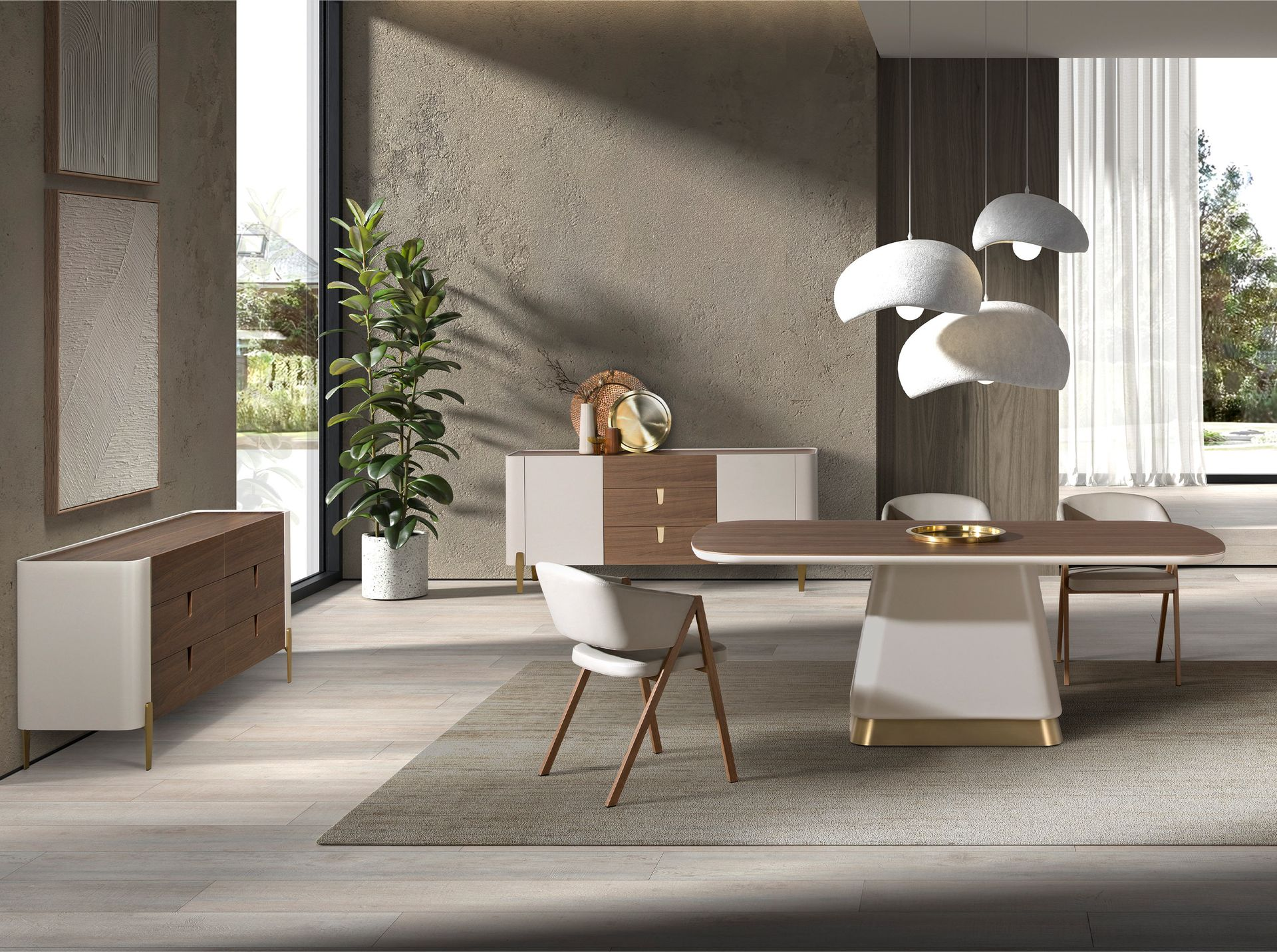 Angel Cerdá 1166 – Elegante rechthoekige eettafel in walnoot en beige hout