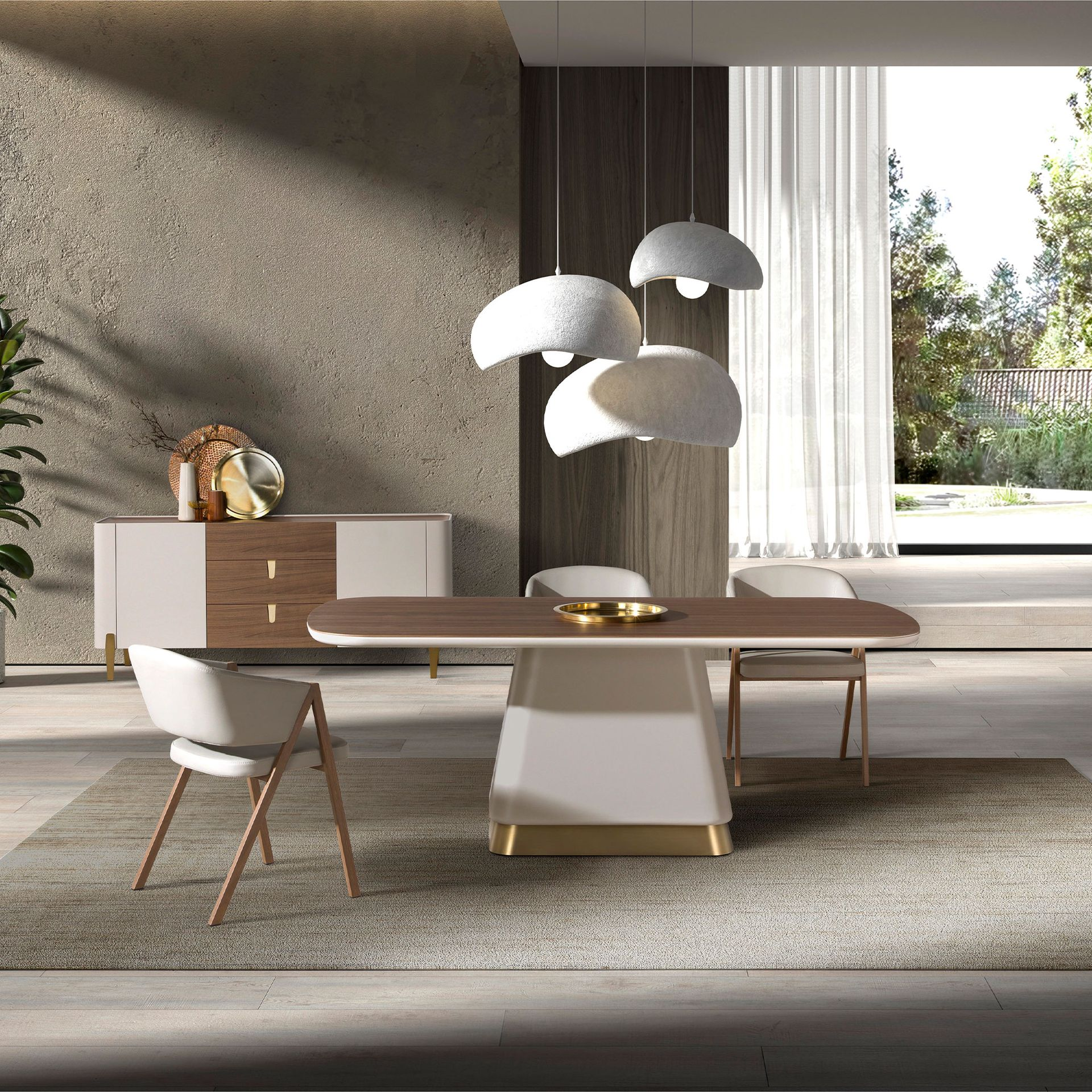 Angel Cerdá 1166 – Elegante rechthoekige eettafel in walnoot en beige hout
