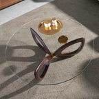 Angel Cerdá 2053 - Ronde salontafel van gehard glas en walnoot
