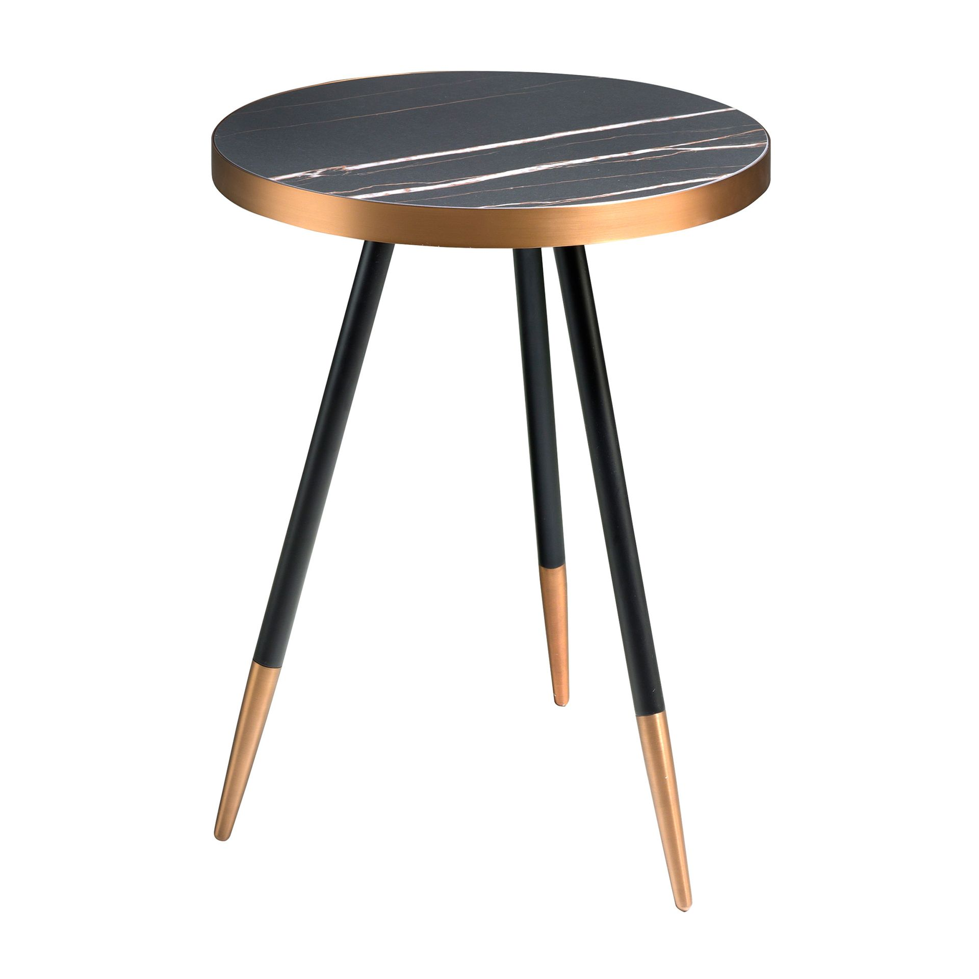 Angel Cerdá 2069 – Verfijnde ronde hoektafel in porselein marmer en zwart staal