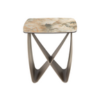 Angel Cerdá 2145 – Luxe vierkante hoektafel in porselein marmer en metallic taupe staal
