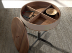 Angel Cerdá 2156 – Elegante ronde hoektafel van kunstleer, walnoot en grijs staal