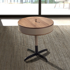 Angel Cerdá 2156 – Elegante ronde hoektafel van kunstleer, walnoot en grijs staal