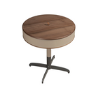 Angel Cerdá 2156 – Elegante ronde hoektafel van kunstleer, walnoot en grijs staal