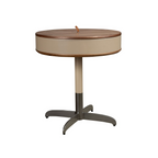 Angel Cerdá 2156 – Elegante ronde hoektafel van kunstleer, walnoot en grijs staal