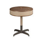 Angel Cerdá 2156 – Elegante ronde hoektafel van kunstleer, walnoot en grijs staal