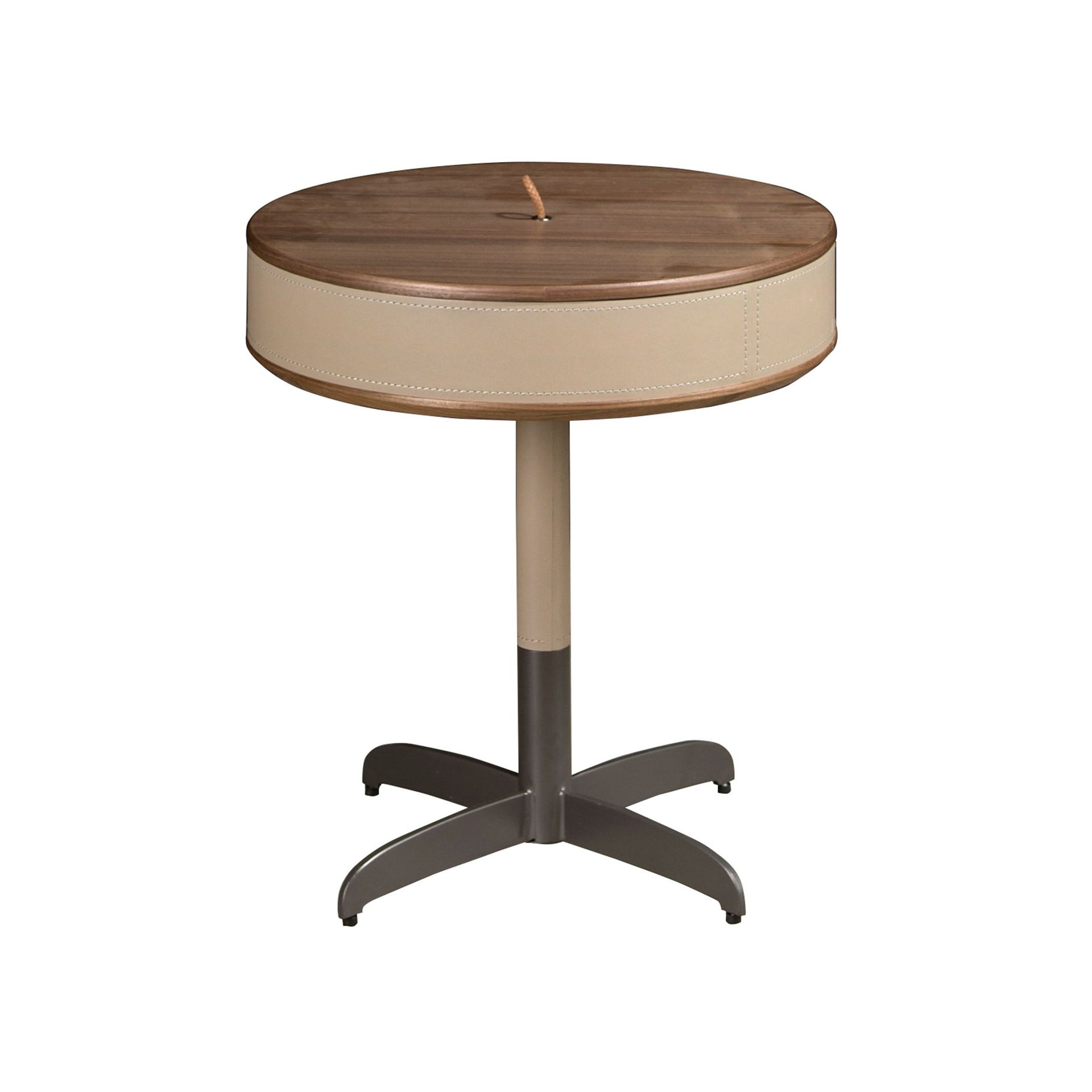 Angel Cerdá 2156 – Elegante ronde hoektafel van kunstleer, walnoot en grijs staal