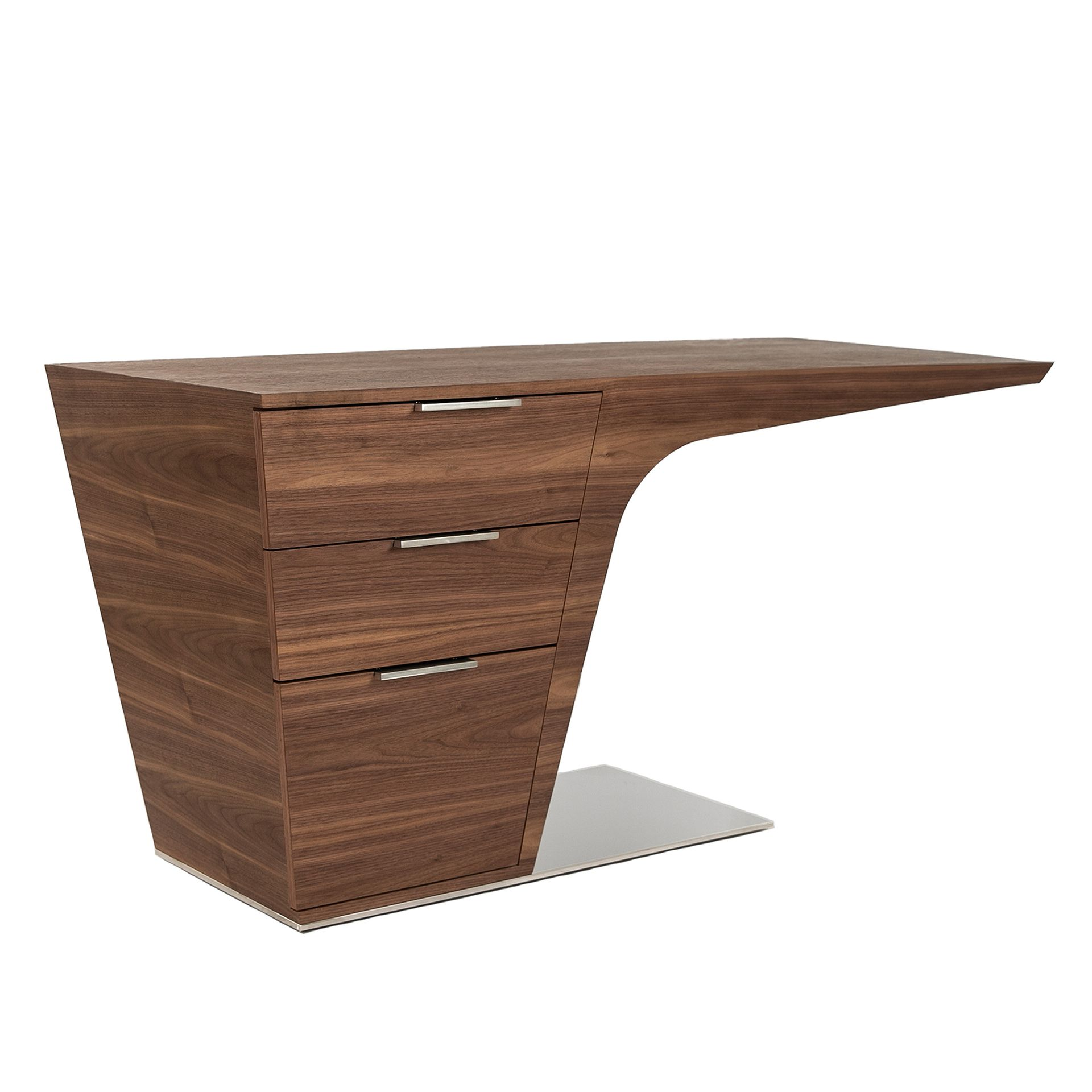 Angel Cerdá 3012 - Modern Walnoten Bureau met Verchroomd Stalen Onderstel