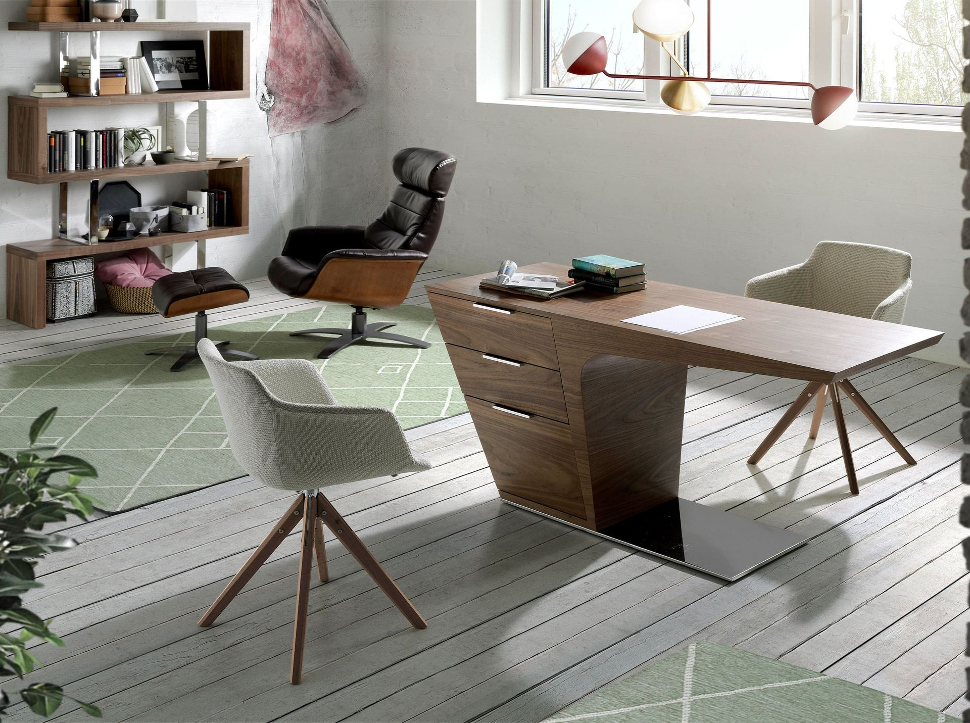 Angel Cerdá 3012 - Modern Walnoten Bureau met Verchroomd Stalen Onderstel