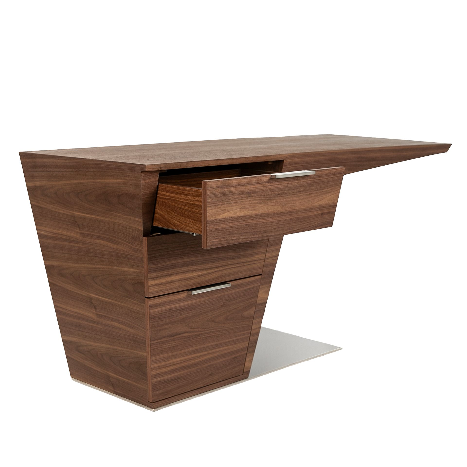 Angel Cerdá 3012 - Modern Walnoten Bureau met Verchroomd Stalen Onderstel
