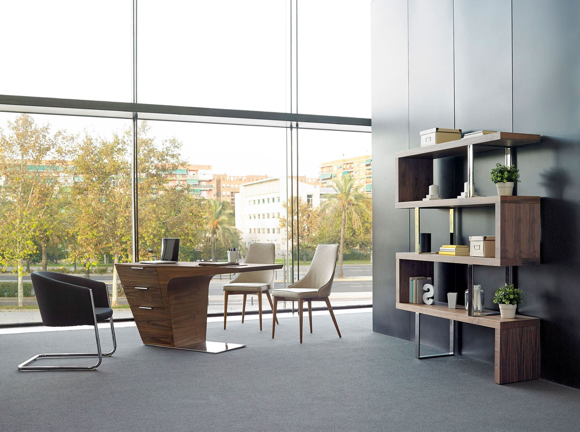 Angel Cerdá 3012 - Modern Walnoten Bureau met Verchroomd Stalen Onderstel
