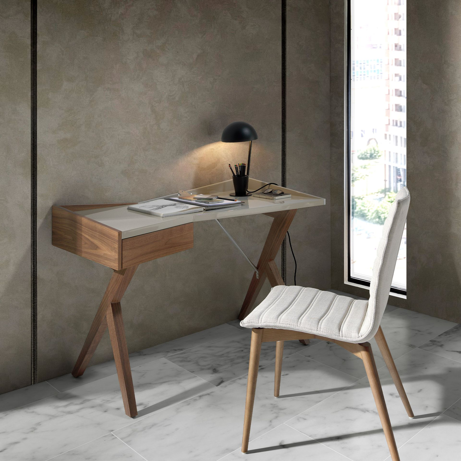 Angel Cerdá 3018 - Walnoten bureau met grijs houten blad