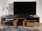Angel Cerdá 3047 - TV-meubel walnoot, verchroomd staal en zwart glazen blad
