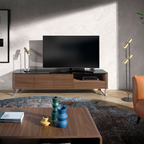 Angel Cerdá 3047 - TV-meubel walnoot, verchroomd staal en zwart glazen blad