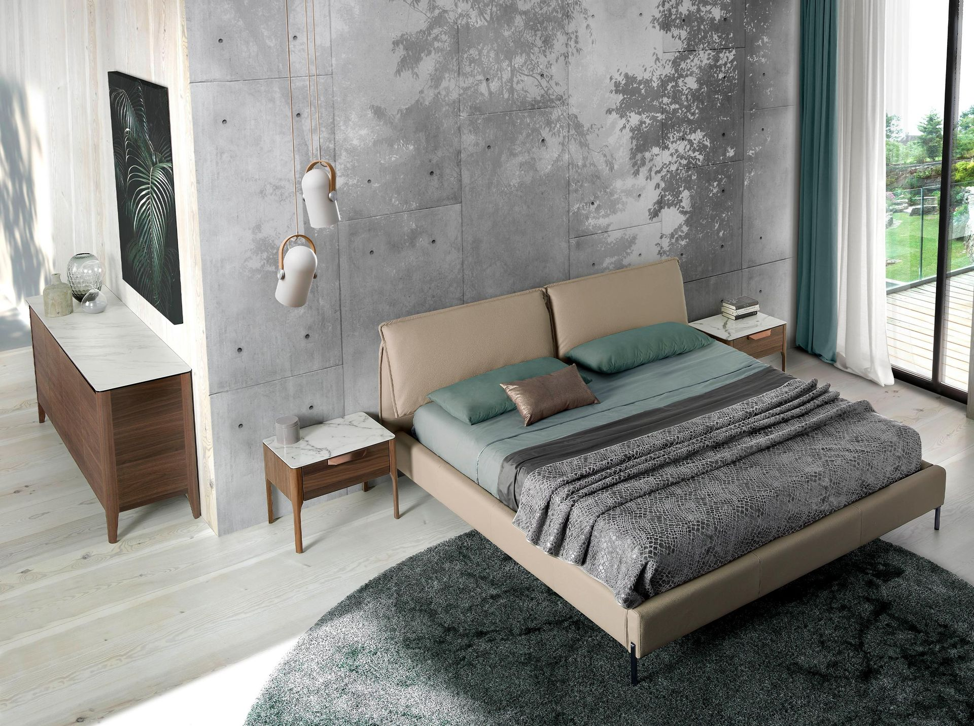 Angel Cerdá 3080 – Luxe dressoir in walnoot met imitatie marmeren glazen blad