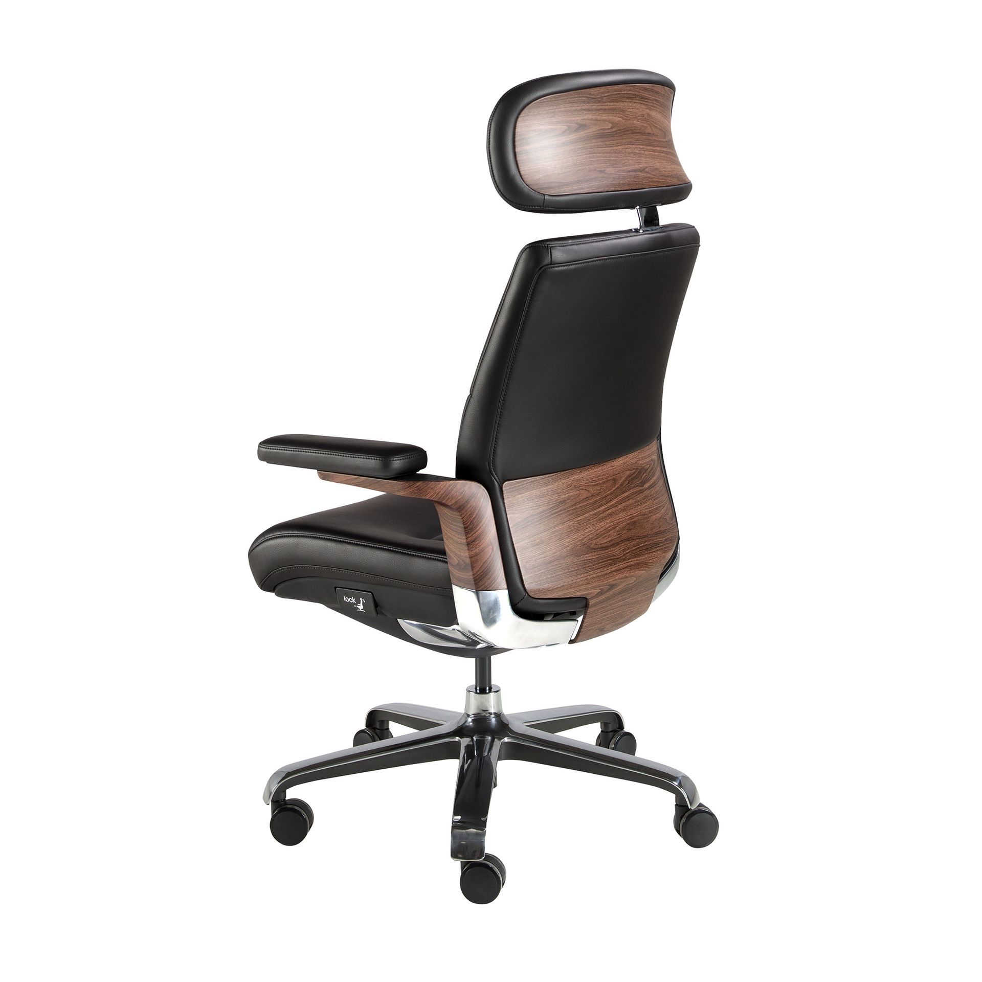 Angel Cerdá 4212 - Luxe Bureaustoel in Zwart Kunstleer met Walnoot Afwerking