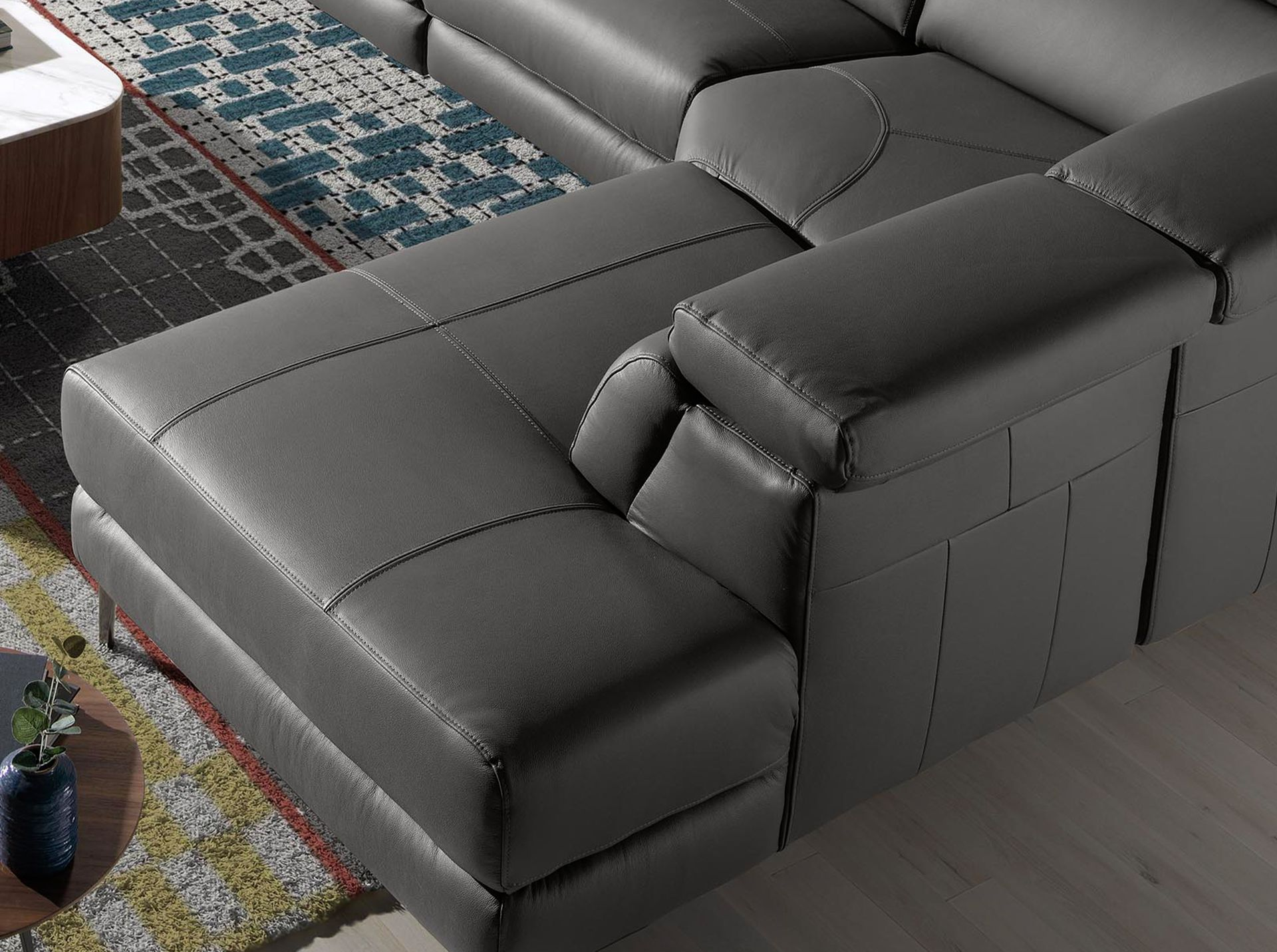 Angel Cerdá 6111 – Moderne Chaise Longue Relaxbank Rechts in Donkergrijs Leer