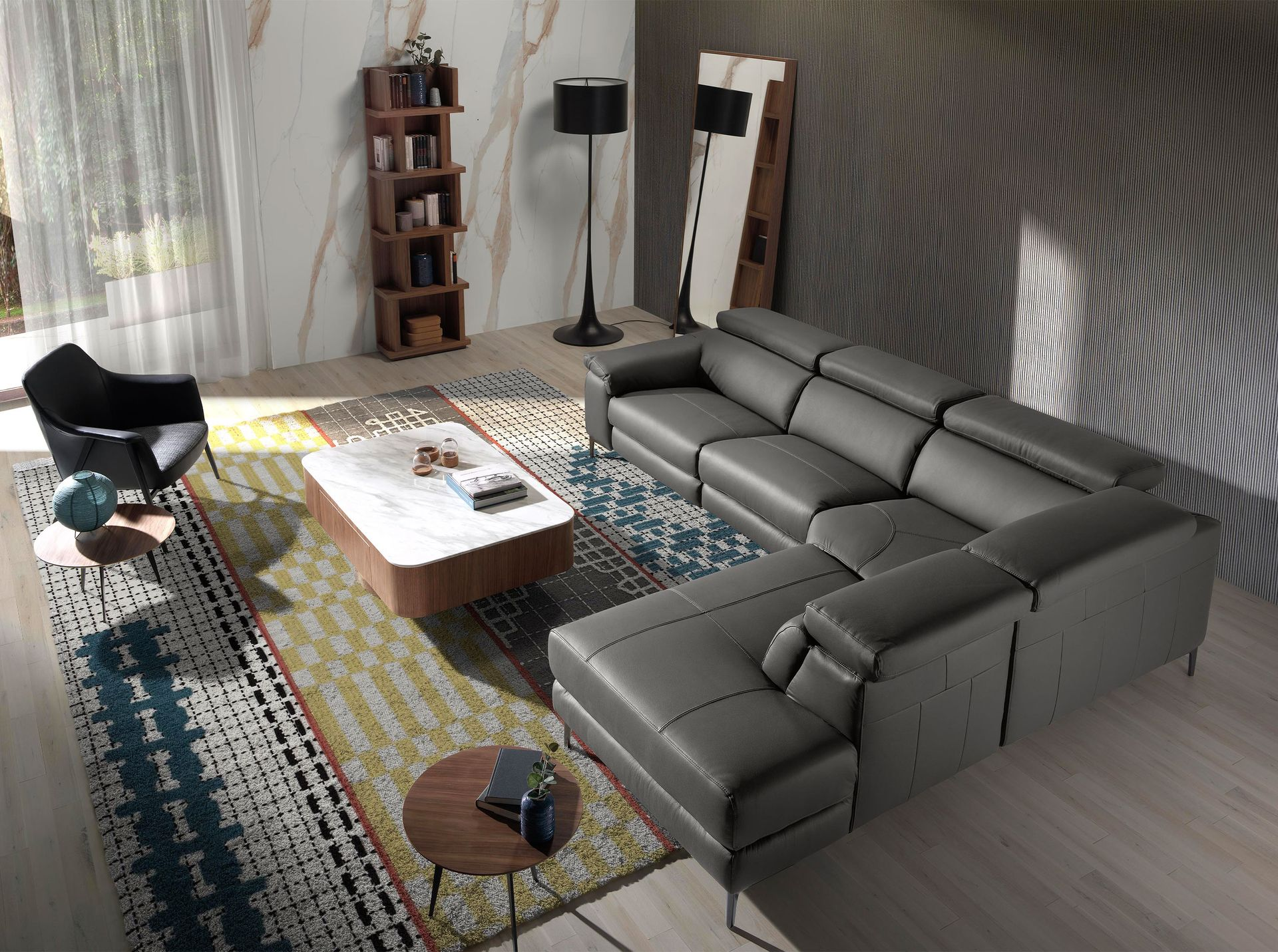 Angel Cerdá 6111 – Moderne Chaise Longue Relaxbank Rechts in Donkergrijs Leer