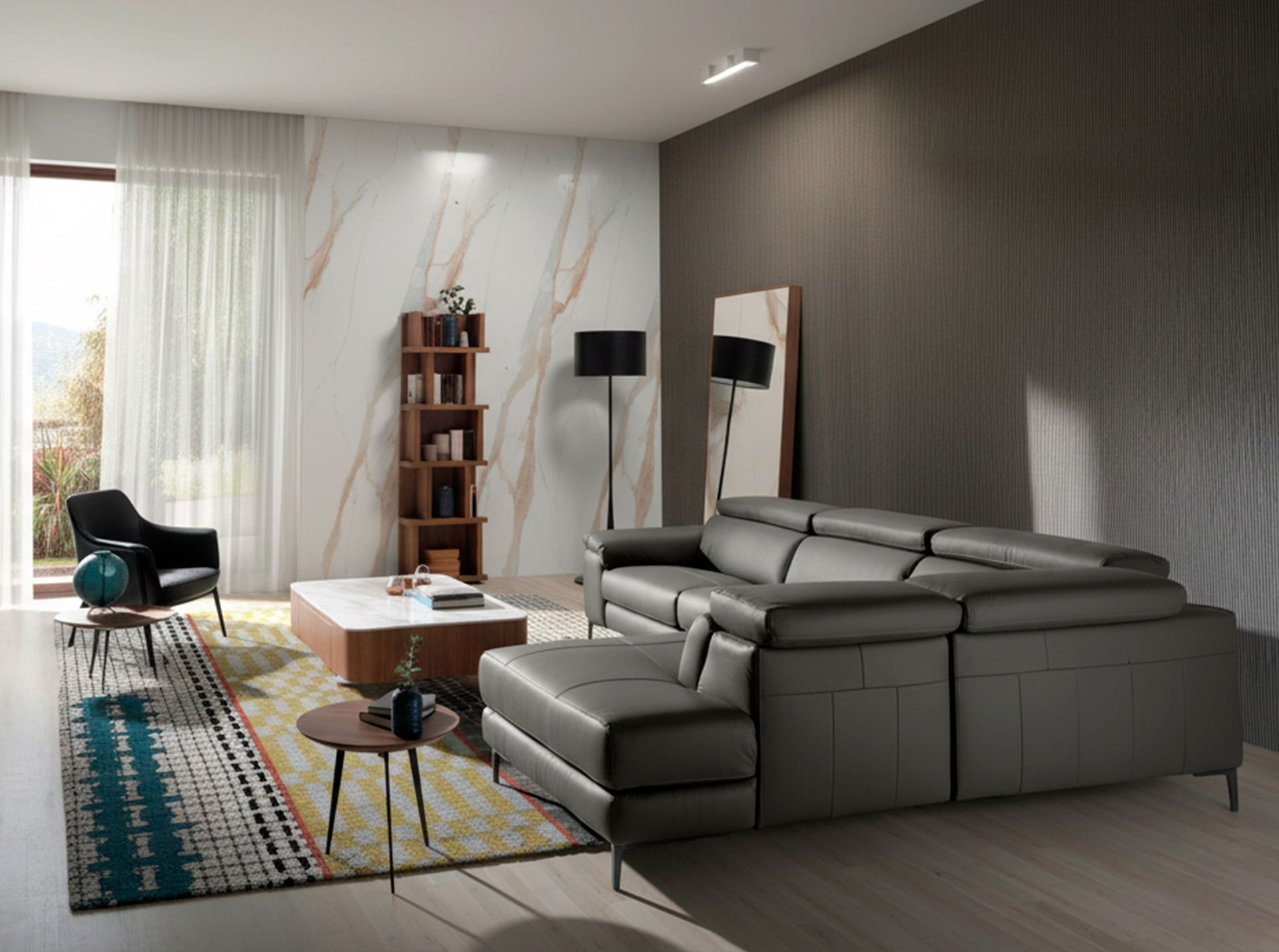 Angel Cerdá 6111 – Moderne Chaise Longue Relaxbank Rechts in Donkergrijs Leer
