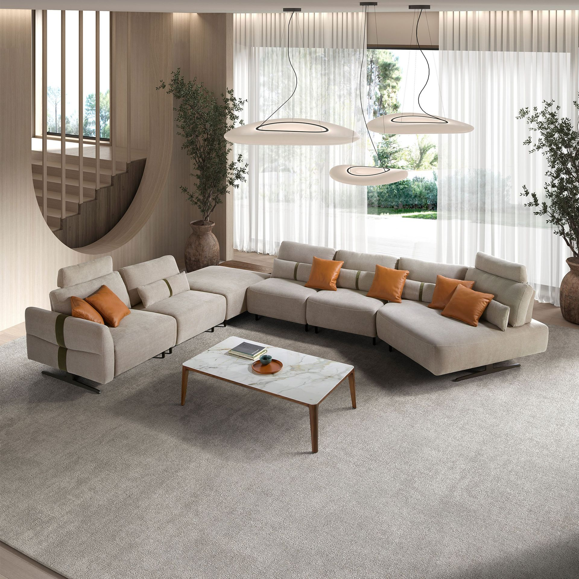 Angel Cerdá 6273 - Modulaire relaxbank met chaise longue rechts, stof zandkleurig