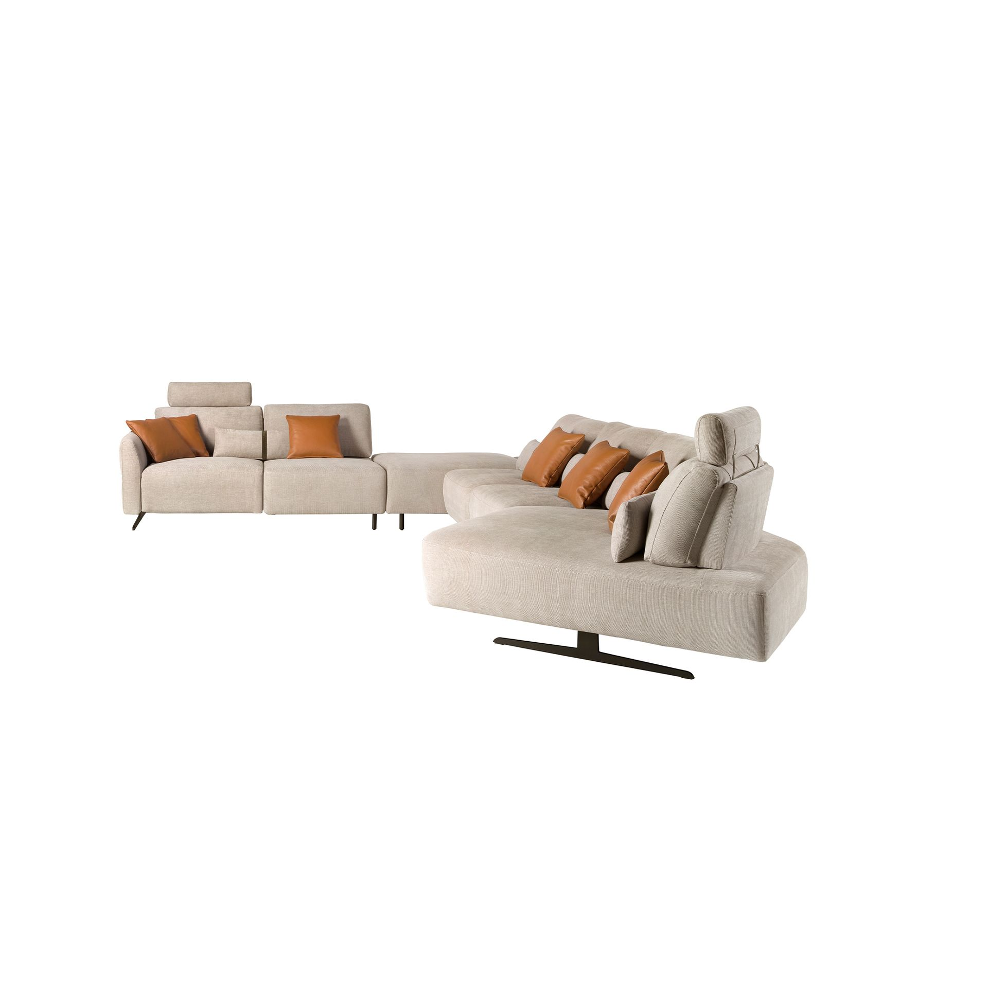 Angel Cerdá 6273 - Modulaire relaxbank met chaise longue rechts, stof zandkleurig