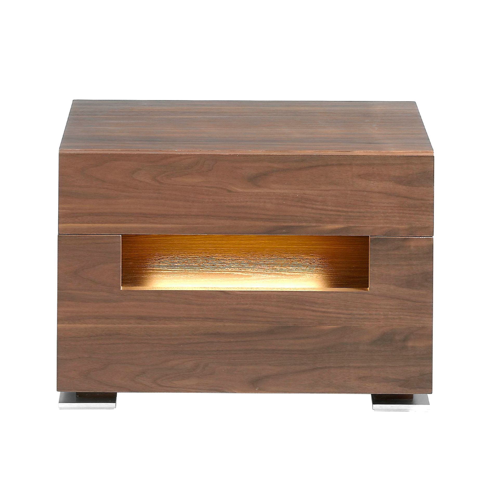 Angel Cerdá 7065 – Luxe nachtkastje van notenhout en gepolijst staal met binnenverlichting