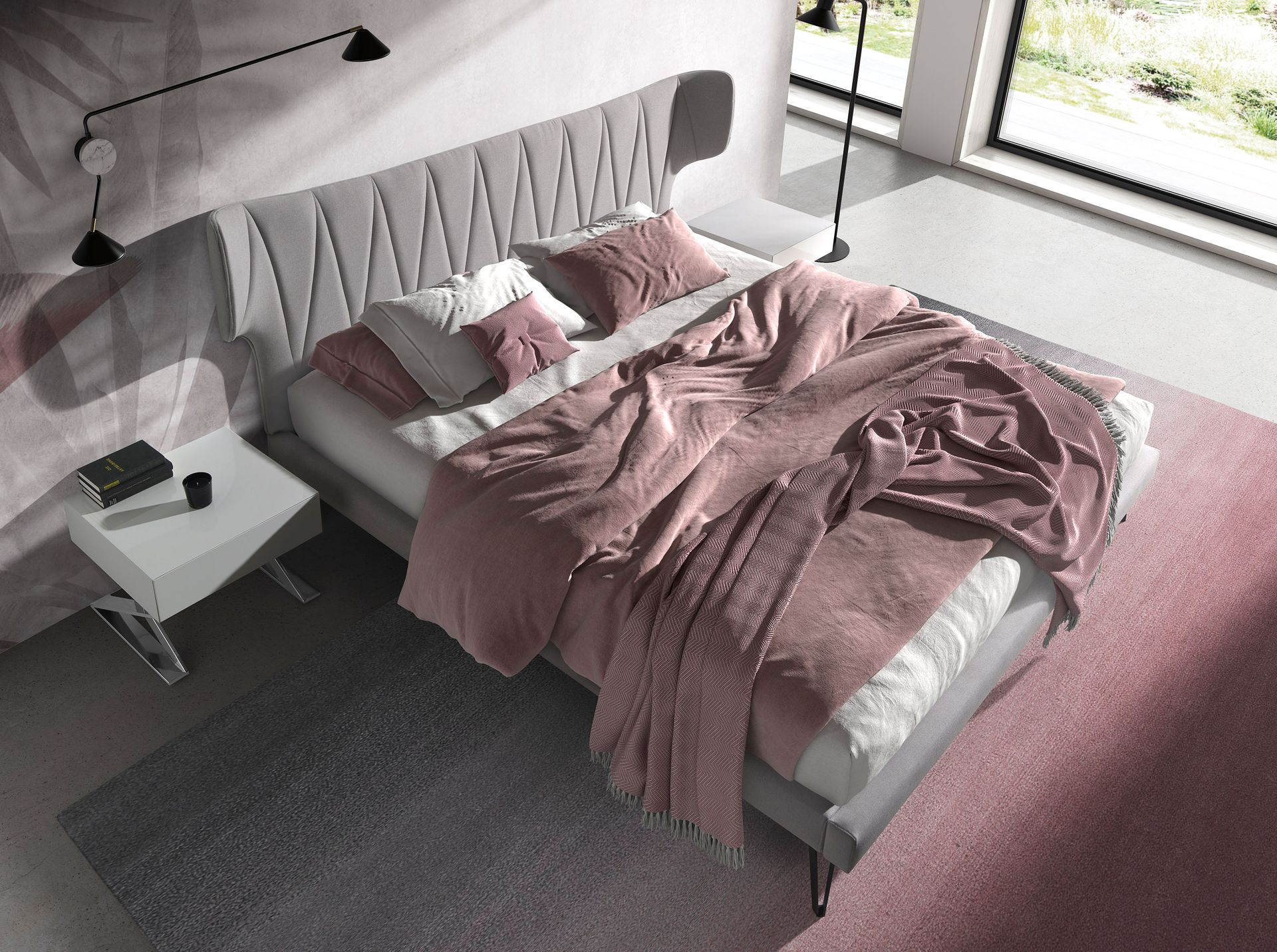 Angel Cerdá 7160 – Modern tweepersoonsbed in lichtgrijze stof