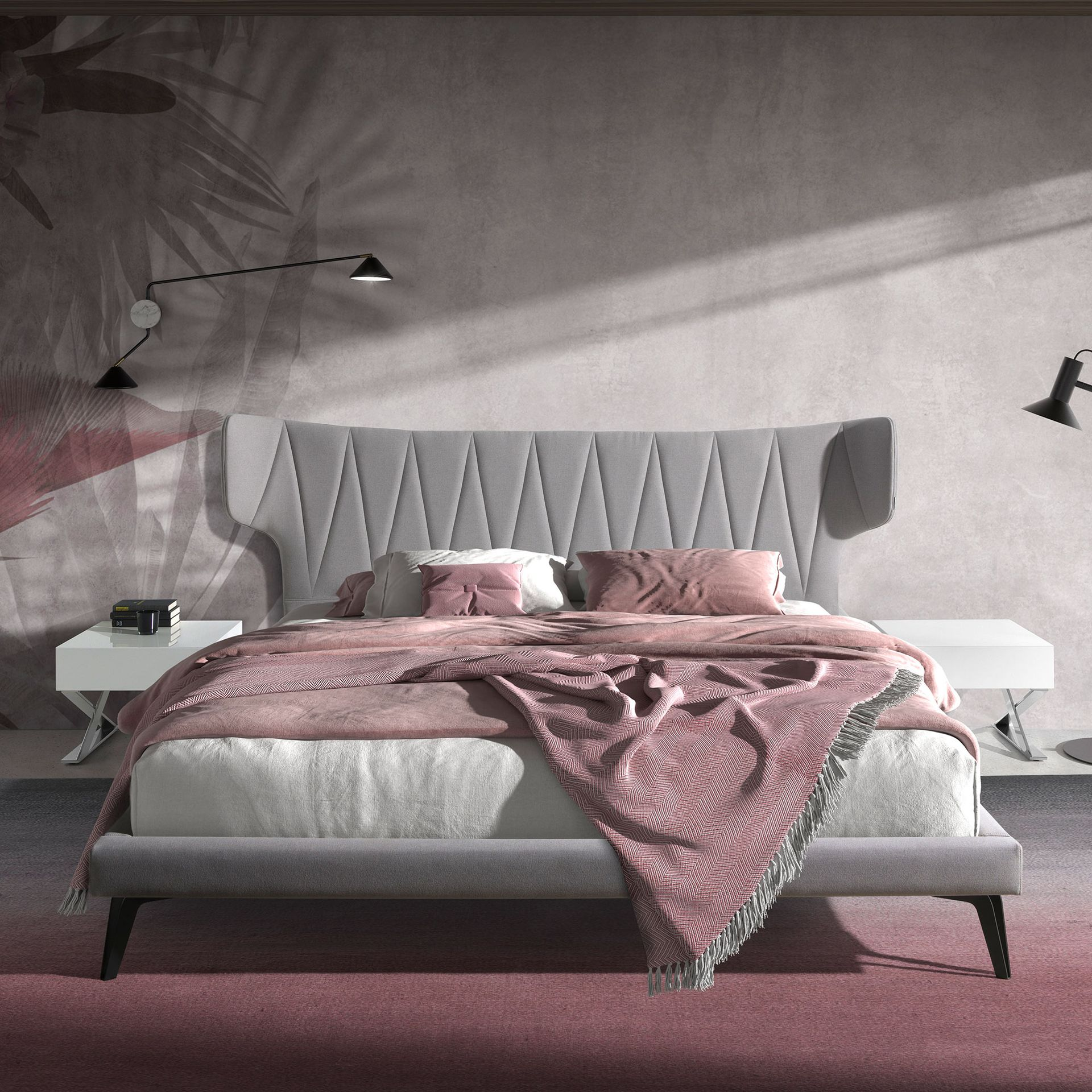 Angel Cerdá 7160 – Modern tweepersoonsbed in lichtgrijze stof