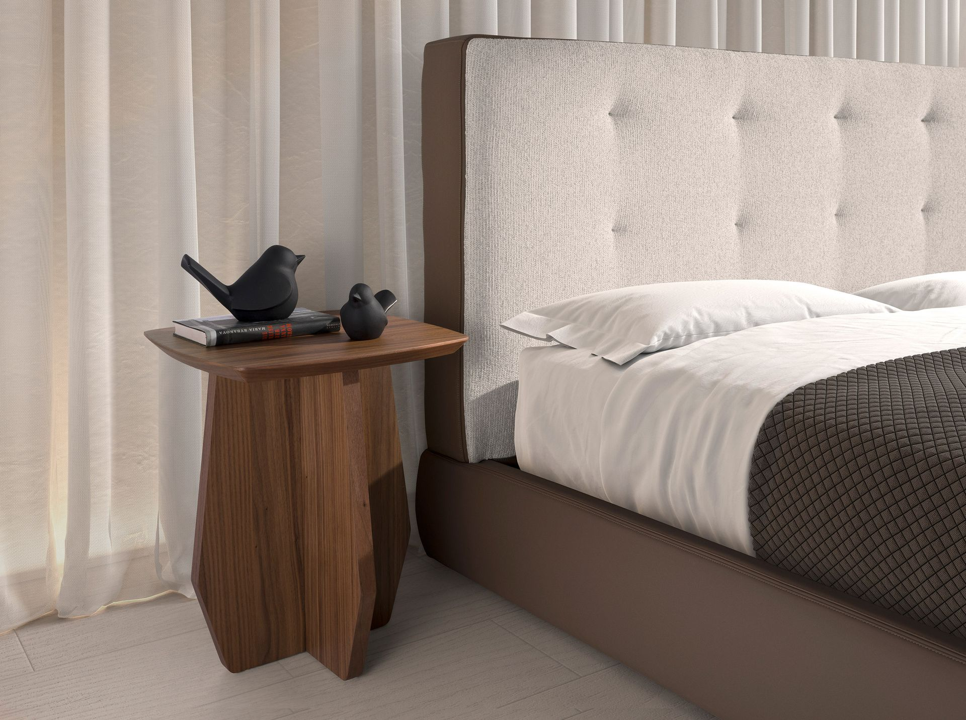 Angel Cerdá 7174 – Modern tweepersoonsbed in bruine stof en bruin ecoleer