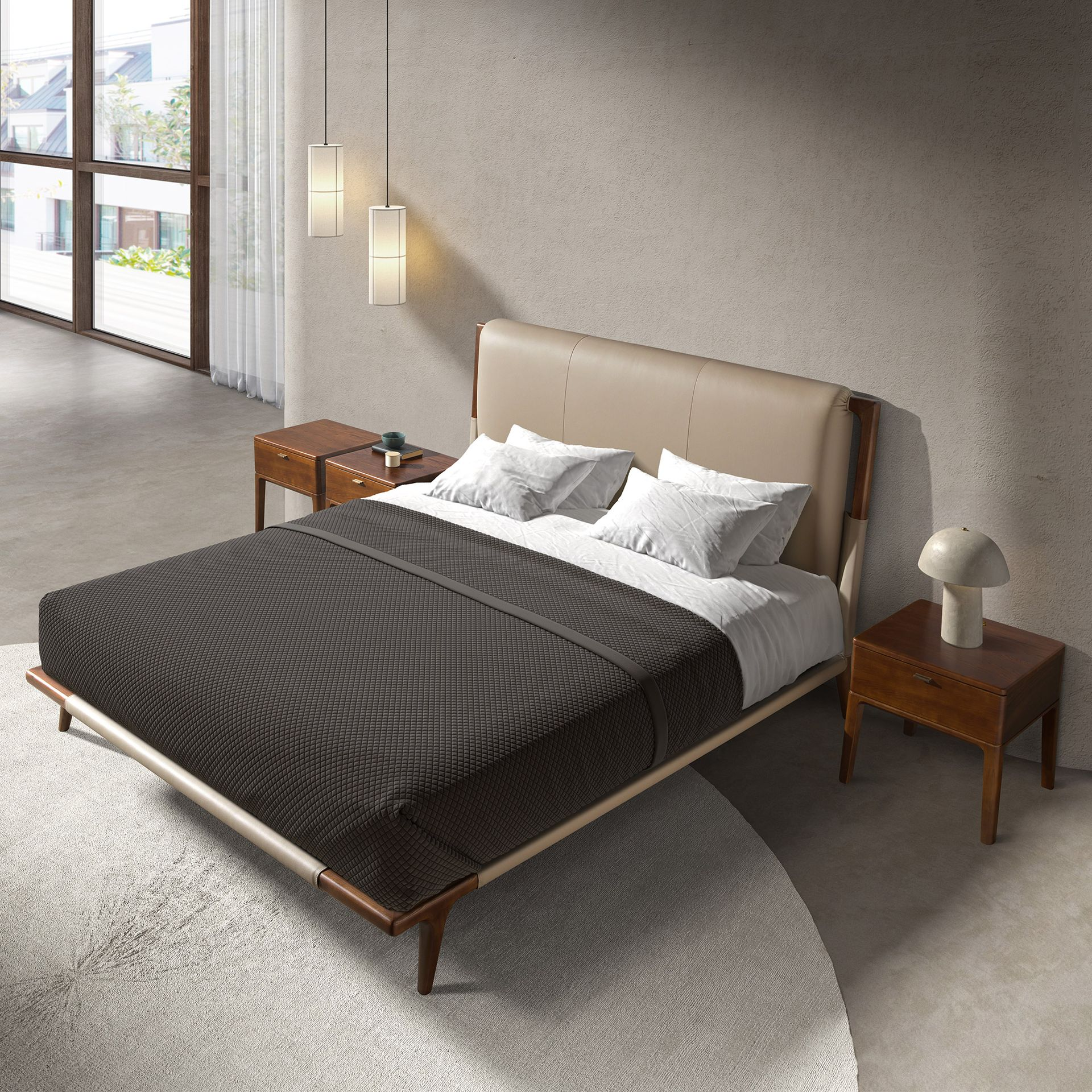 Angel Cerdá 7194 – Luxe tweepersoonsbed in nerts-kleurig ecoleer