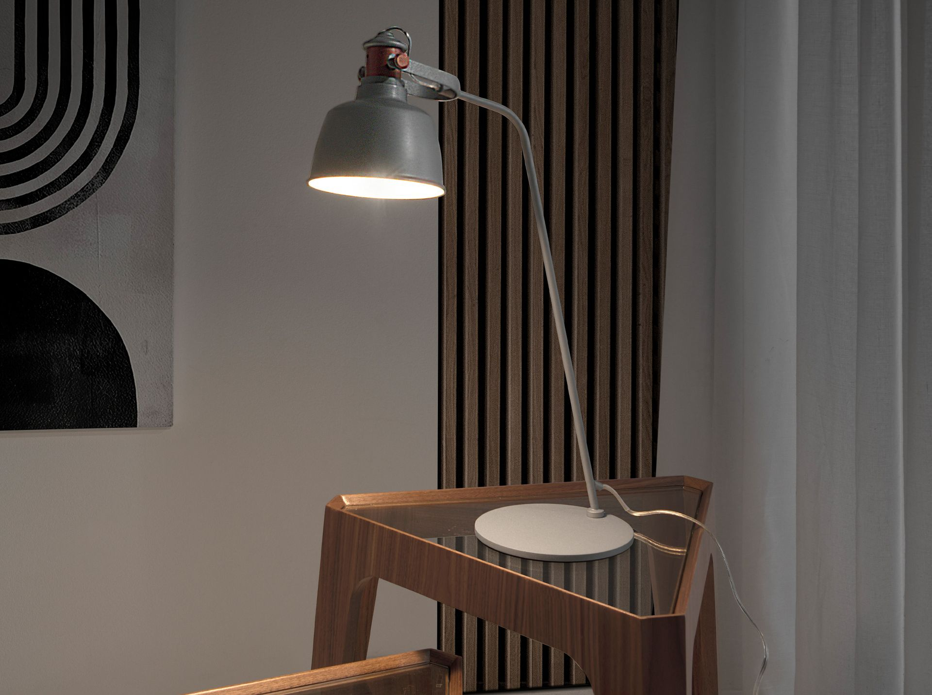 Angel Cerdá 8033 – Moderne tafellamp in grijs staal met bronzen accenten