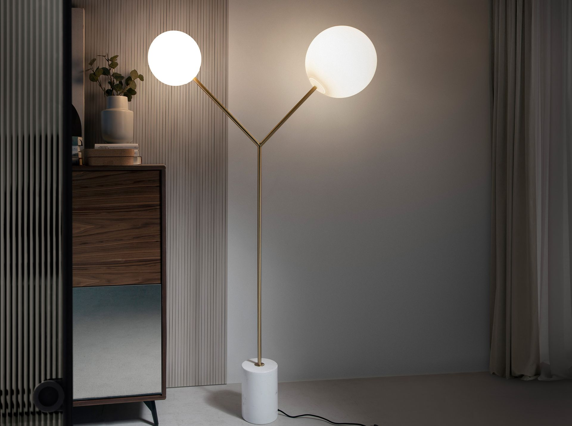 Angel Cerdá 8048 – Luxe Vloerlamp van Wit Marmer, Verguld Staal en Wit Glas