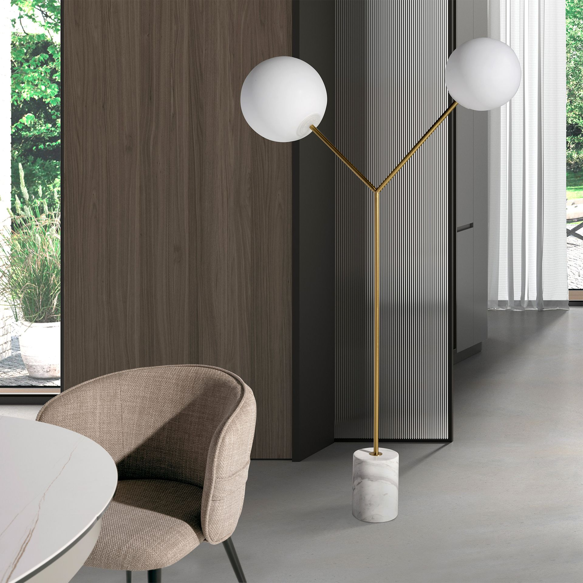 Angel Cerdá 8048 – Luxe Vloerlamp van Wit Marmer, Verguld Staal en Wit Glas