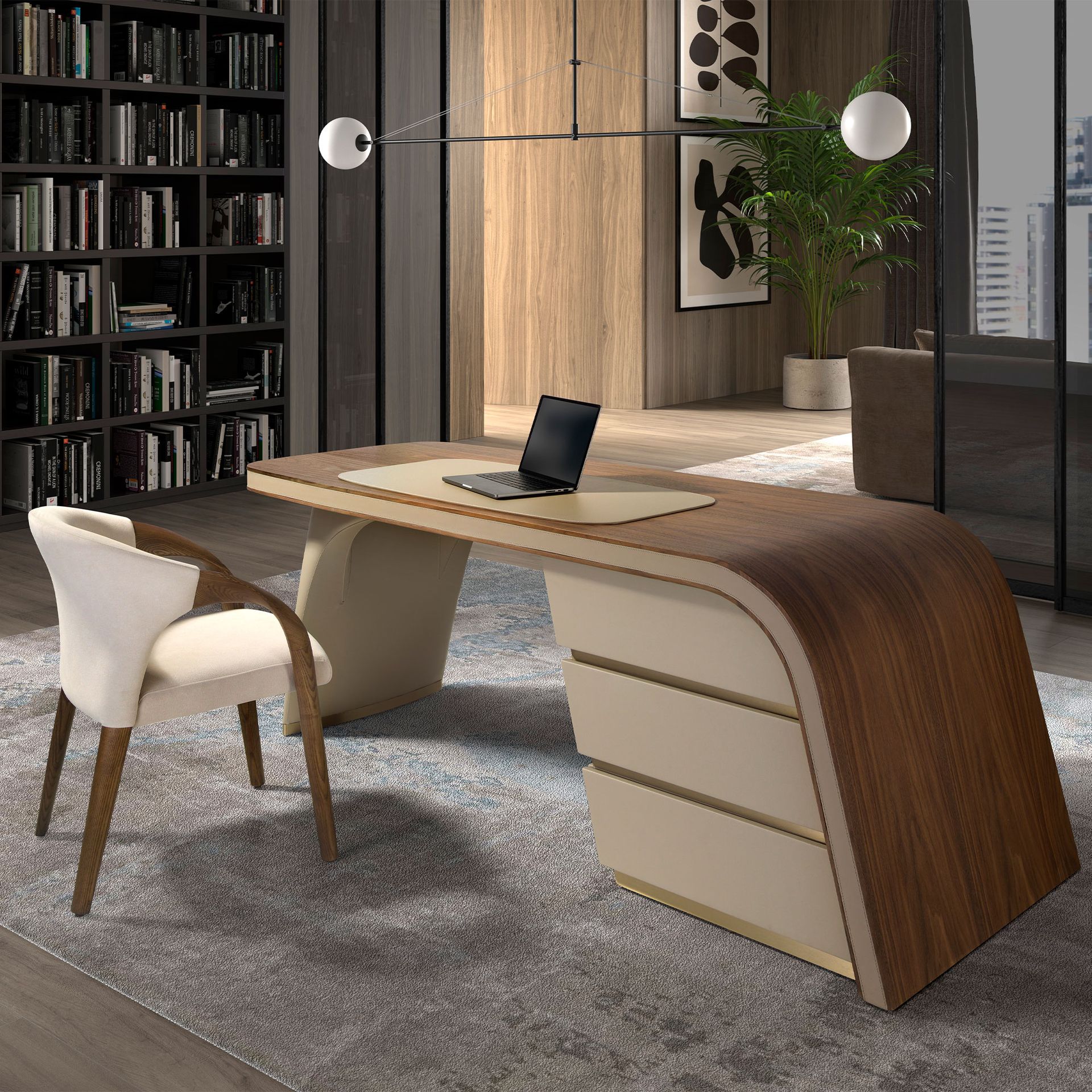 Angel Cerdá 3268 - Design Bureau Walnoot met Crème Kunstleer en Laden