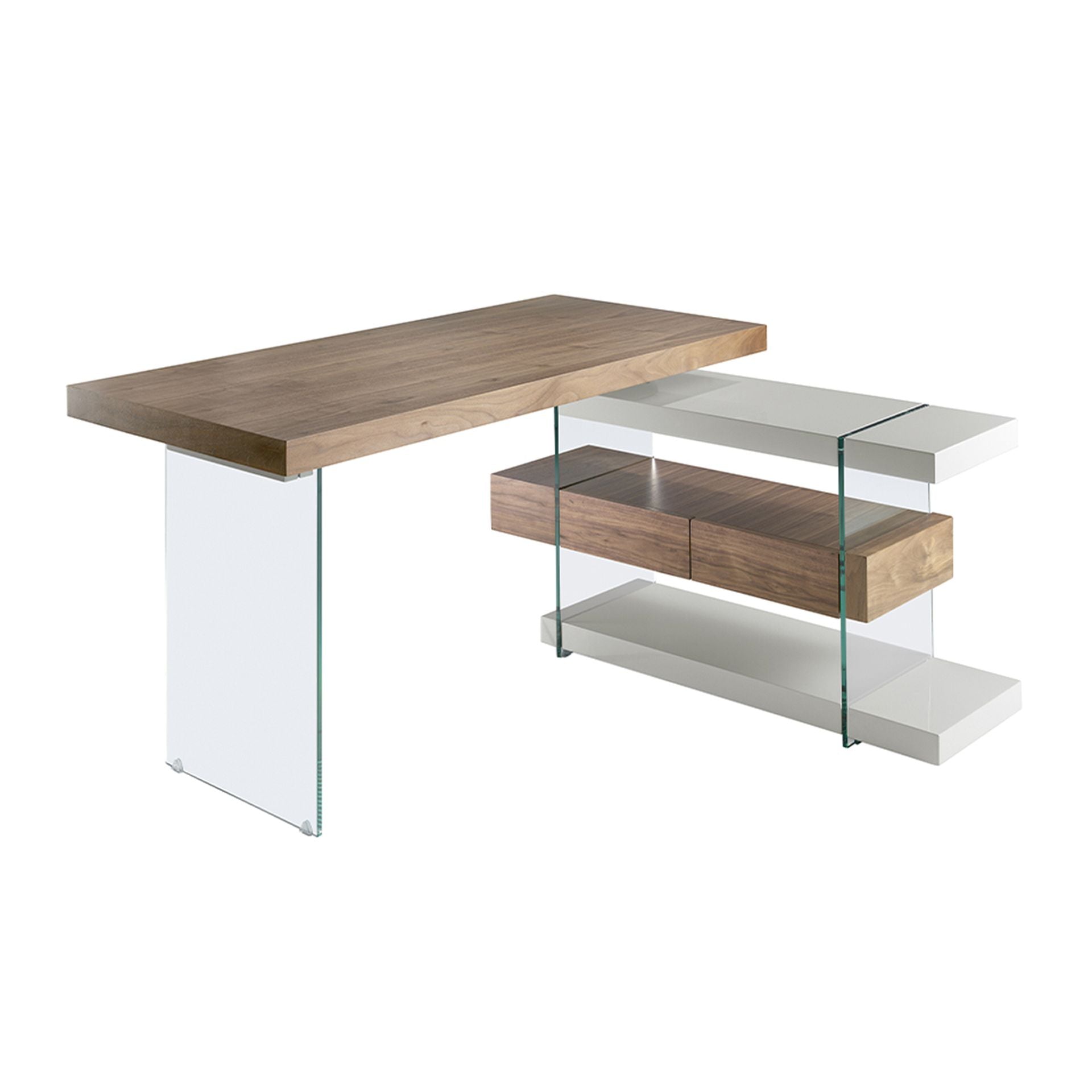 Angel Cerdá 3003 - Modern Bureau Grijs Hout met Walnoten Blad & Glas