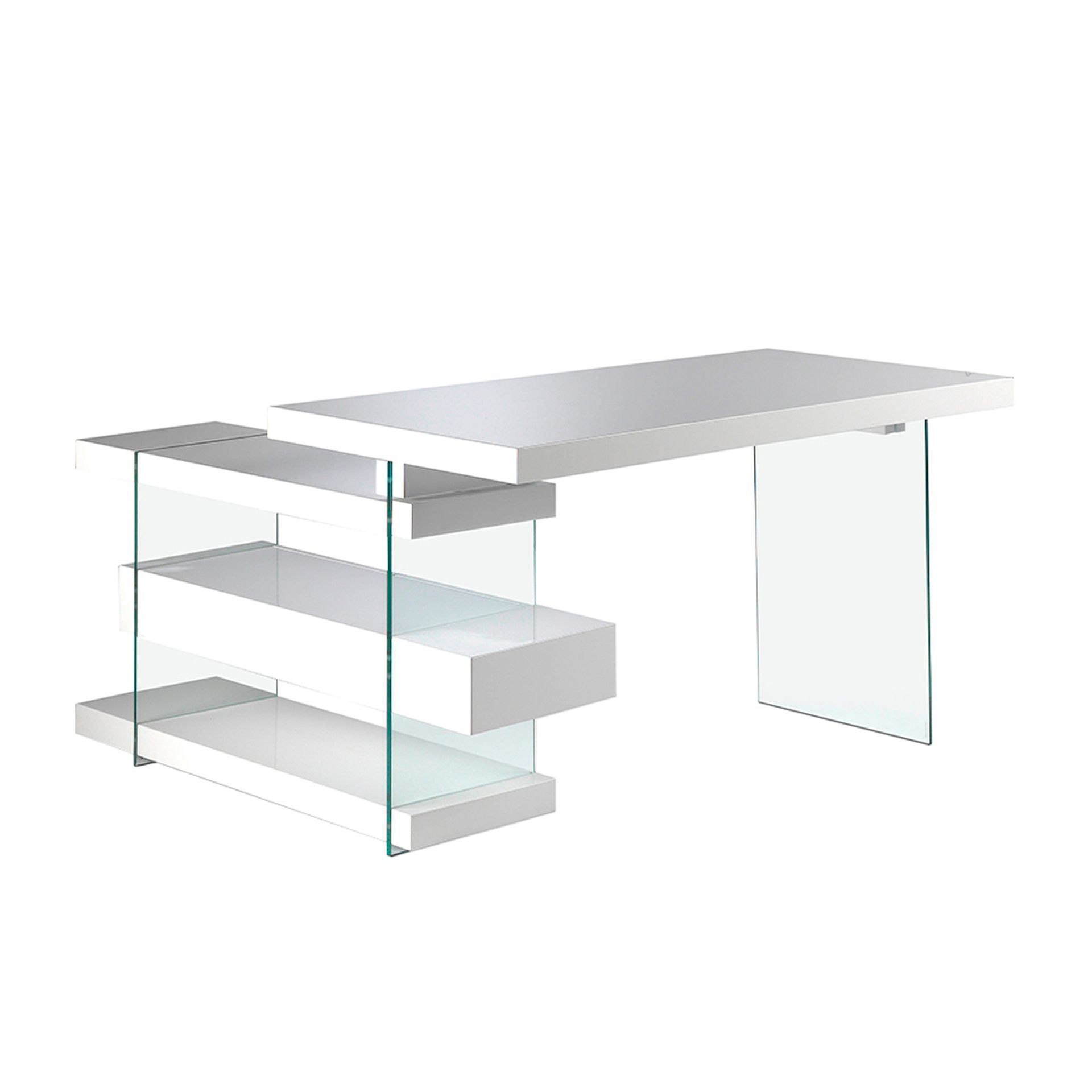 Angel Cerdá 3002 - Modern Bureau Wit Hout met Gehard Glas & Laden